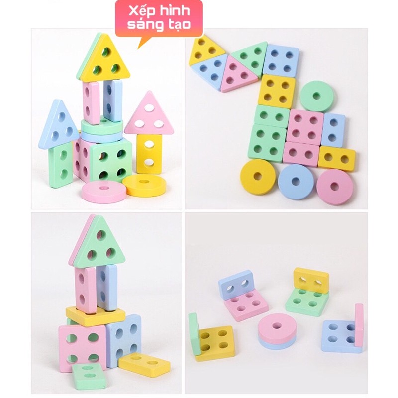 Đồ chơi giáo dục Montessori Thả hình khối vào cọc giúp trẻ phân biệt hình khối màu sắc ETOYS