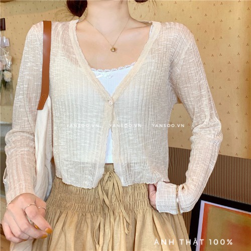 Áo khoác len cardigan mỏng 1 cúc (khuy) cài kiểu màu pastel , áo cadigan croptop len mỏng Quảng Châu YANSOO