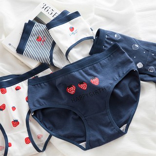 Big Size Cotton Underwear With Japanese Style Pretty Strawberry Pattern Panties
