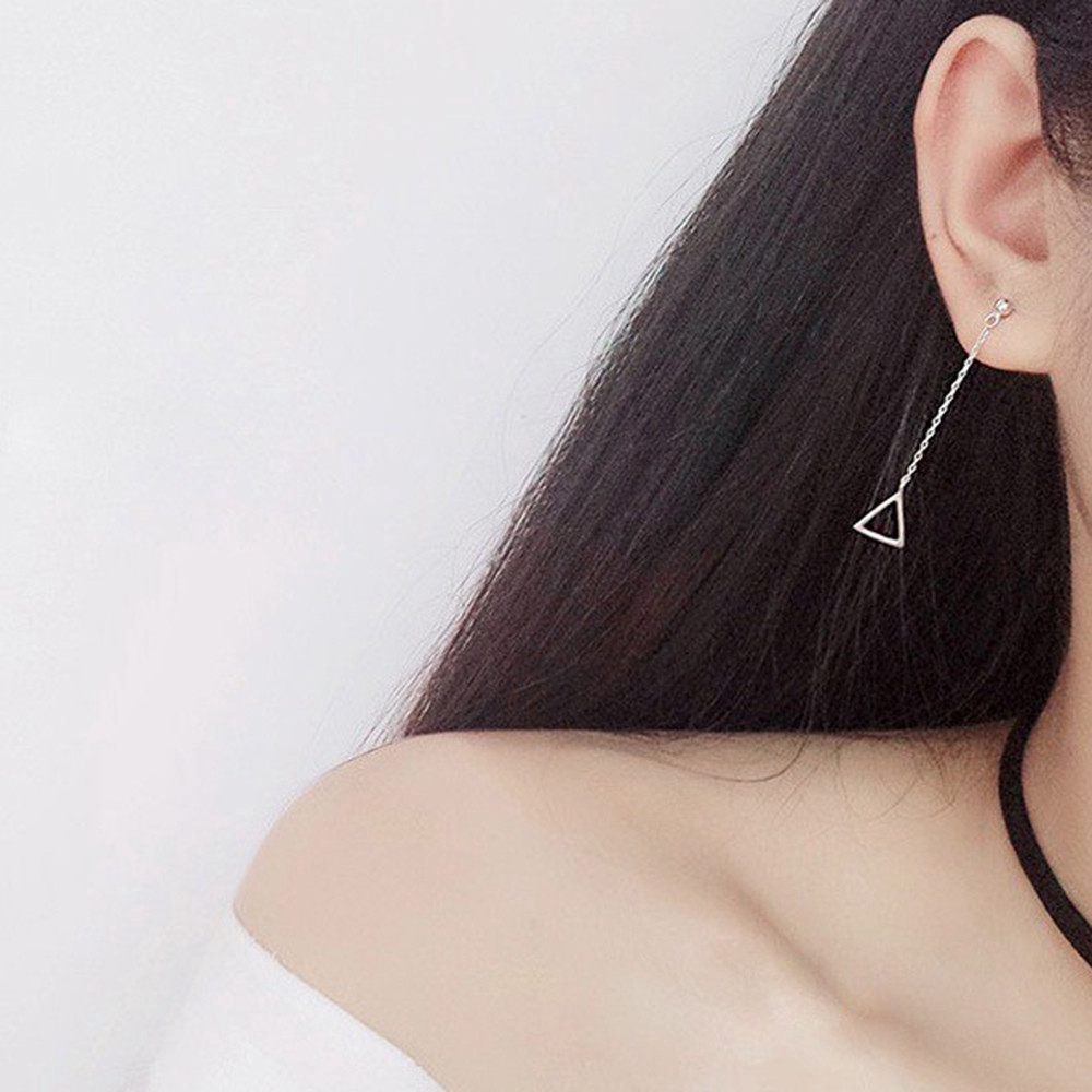 Khuyên Tai Thả Dài Thiết Kế Hình Học Đơn Giản Phong Cách Hàn Quốc