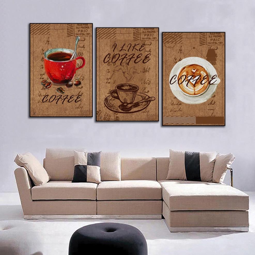 Tranh ghép bộ 3, tranh hiện đại treo tường, trang trí quán ăn, quán cà phê