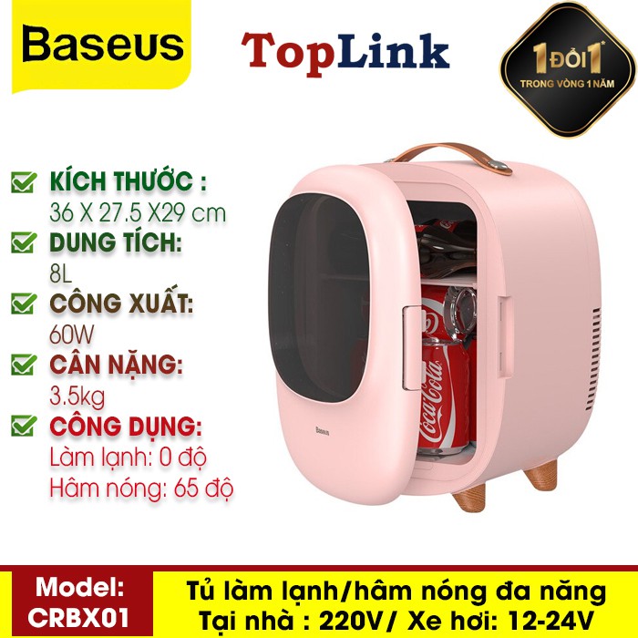 Tủ Lạnh Mini Baseus 8L - Tủ Lạnh Mini Ô Tô Nguồn 12V - 220V Phù Hợp Đựng Mỹ Phẩm Trữ Sữa Giá Rẻ - TopLink