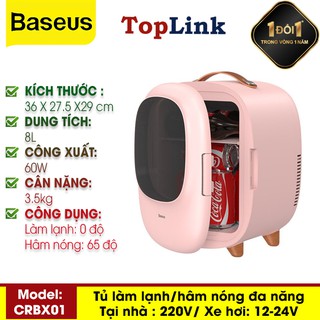 Tủ Lạnh Mini Baseus 8L - Tủ Lạnh Mini Ô Tô Nguồn 12V - 220V Phù Hợp Đựng Mỹ Phẩm - TopLink