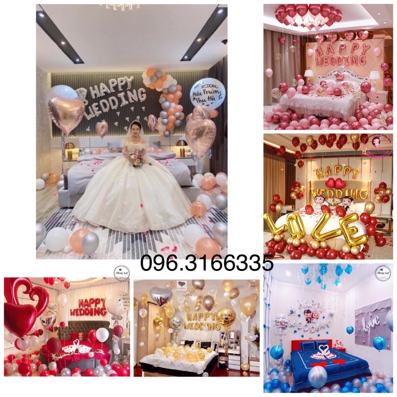 (freeship) [Tặng 100 Cánh Hoa Hồng] Sét Bóng Happy Wedding Trang Trí Phòng Cưới Tông Đỏ Trắng [ KHUYẾN + MẠI]