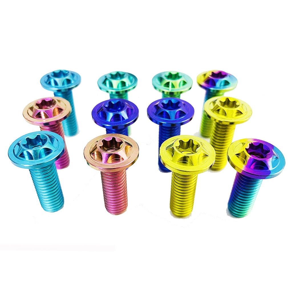 Ốc Đĩa Titan Gr5 8li25 Đầu Dù Mỏng Mẫu Sao Gắn Đĩa Sirius,Exciter135,Wave ....Màu Điện Phân Cao Cấp Chuẩn GR5 PTTT