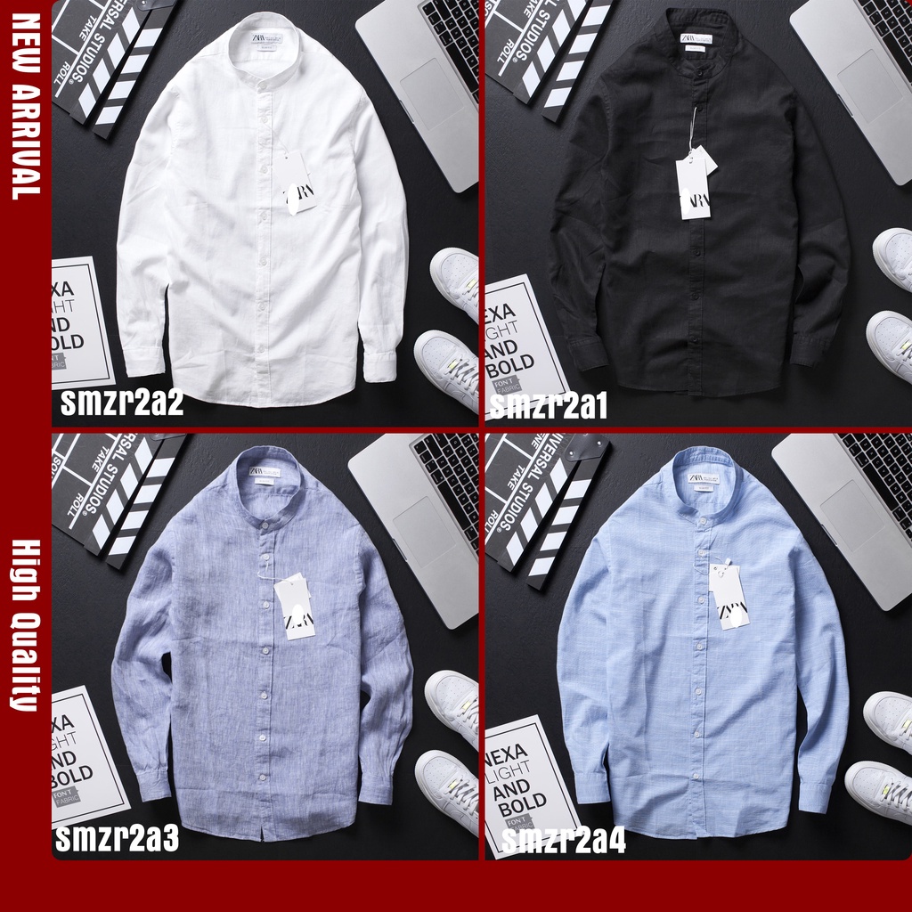 HÀNG VNXK - Áo Sơmi Linen Cổ Trụ Slimfit 4 Màu-chất linen mềm mát 1 items không thể thiếu trong tủ-ZR2A !