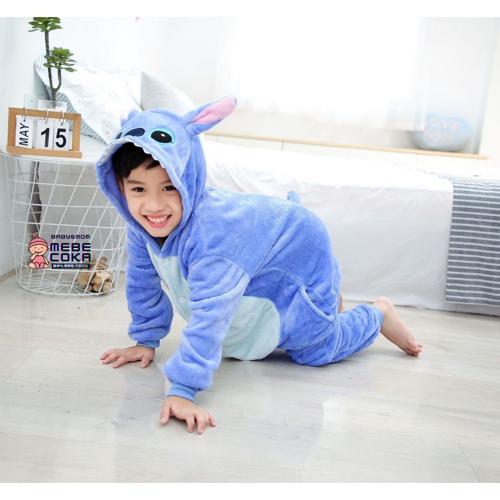 Bộ đồ hình thú STITCH XANH cho bé ,bộ đồ liền thân nhiều màu cho bé Trai bé Gái loại CAO CẤP