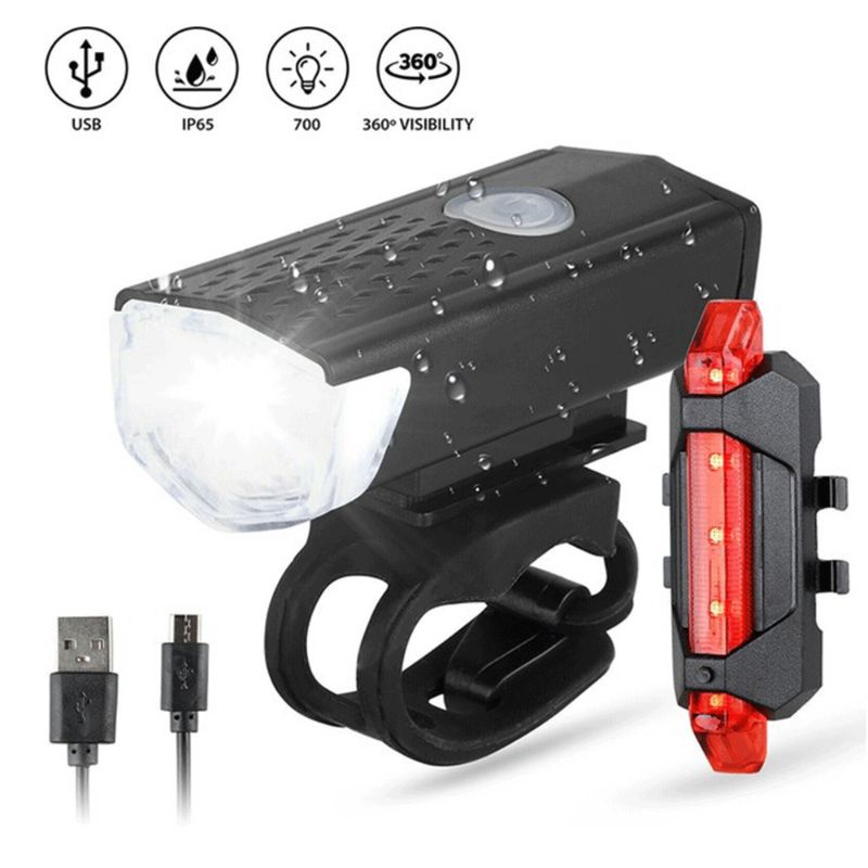 (Bộ 2 Trong 1) Đèn Xe Đạp 3 Chế Độ Bộ Sạc LED USB Đèn Cảnh Báo Đèn Pha Trước Xe Đạp Leo Núi