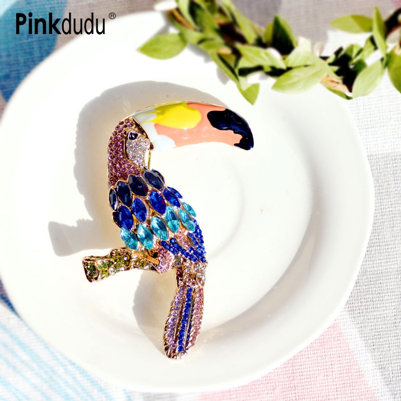 Ghim cài áo Pinkdudu PD562 kiểu chú vẹt đính đá nhân tạo thời trang