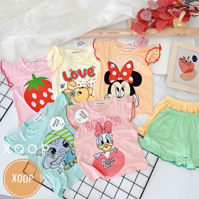Bộ tay cánh tiên viền màu in họa tiết đáng iu hàng minkymom cho bé (6-16kg) Mother_Kids