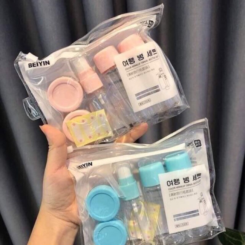 Bộ Chiết Mỹ Phẩm Nhựa Cao Cấp Mini 7 Món Siêu Tiện Dụng kèm túi đựng dễ dàng mang theo khi đi du lịch,công tác xa nhà