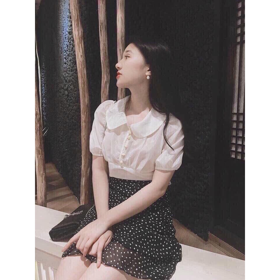 Chân váy chấm bi nhún tầng cạp chun tôn dáng chất voan nhẹ có quần bảo vệ - chân váy dáng A tiểu thư tôn dáng | BigBuy360 - bigbuy360.vn