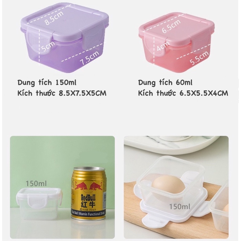 Hộp trữ đông, hộp trữ đồ ăn dặm cho bé 60ml và 150ml có nắp đậy, bảo quản đồ ăn dặm cho bé dùng được trong lò vi sóng