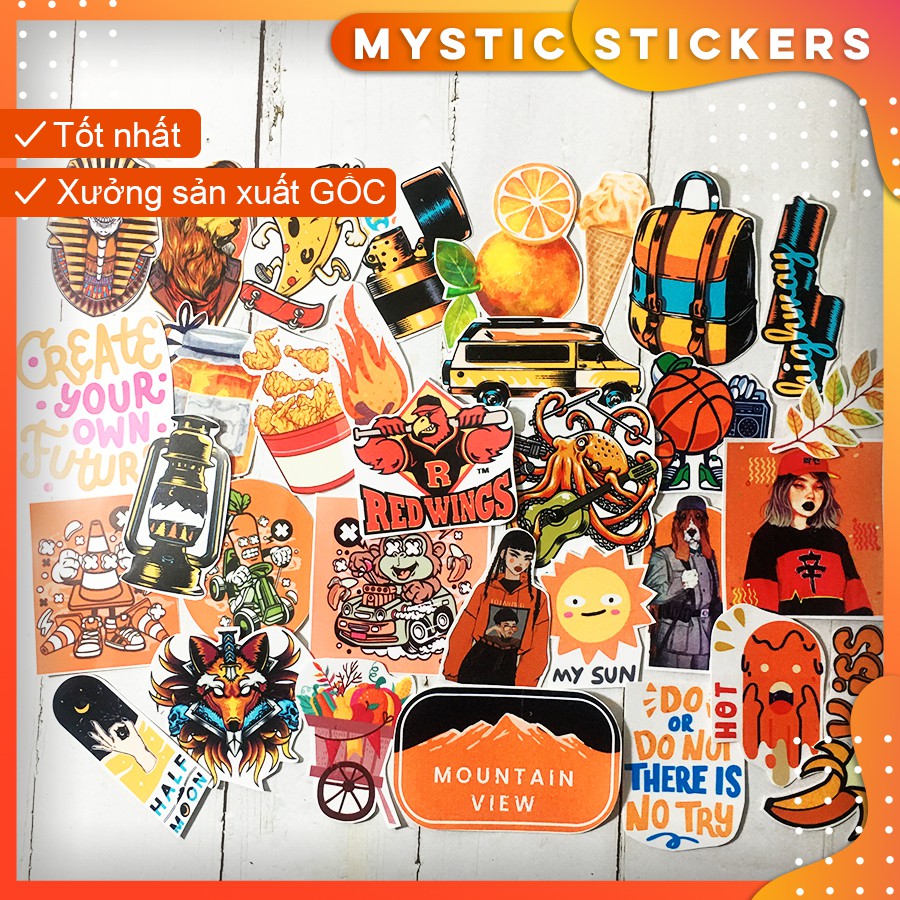 [CAM-ORANGE] 33 Sticker chống nước/ dán laptop vali xe mũ bảo hiểm nhà cửa ...