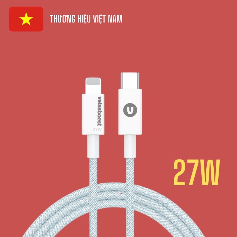 Cáp sạc nhanh PD 27w velasboost phiên bản 0,25m ngắn