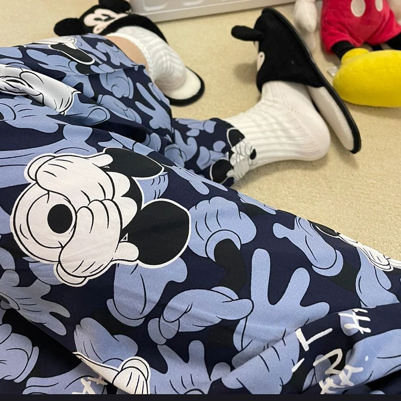 Quần Ngủ Dài Dáng Rộng In Họa Tiết Hoạt Hình Mickey Thời Trang Xuân Thu Xinh Xắn Cho Nữ
