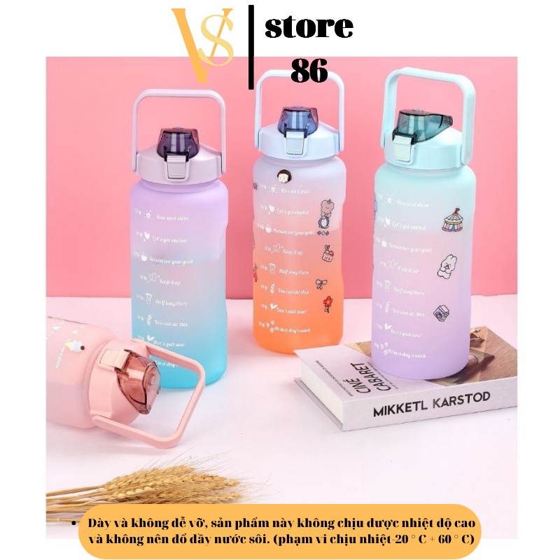 Bình Đựng Nước 2L Dễ Thương Bình nước 2 lít cute chia vạch nhắc nhở Có Vạch Báo Giờ Uống Nước