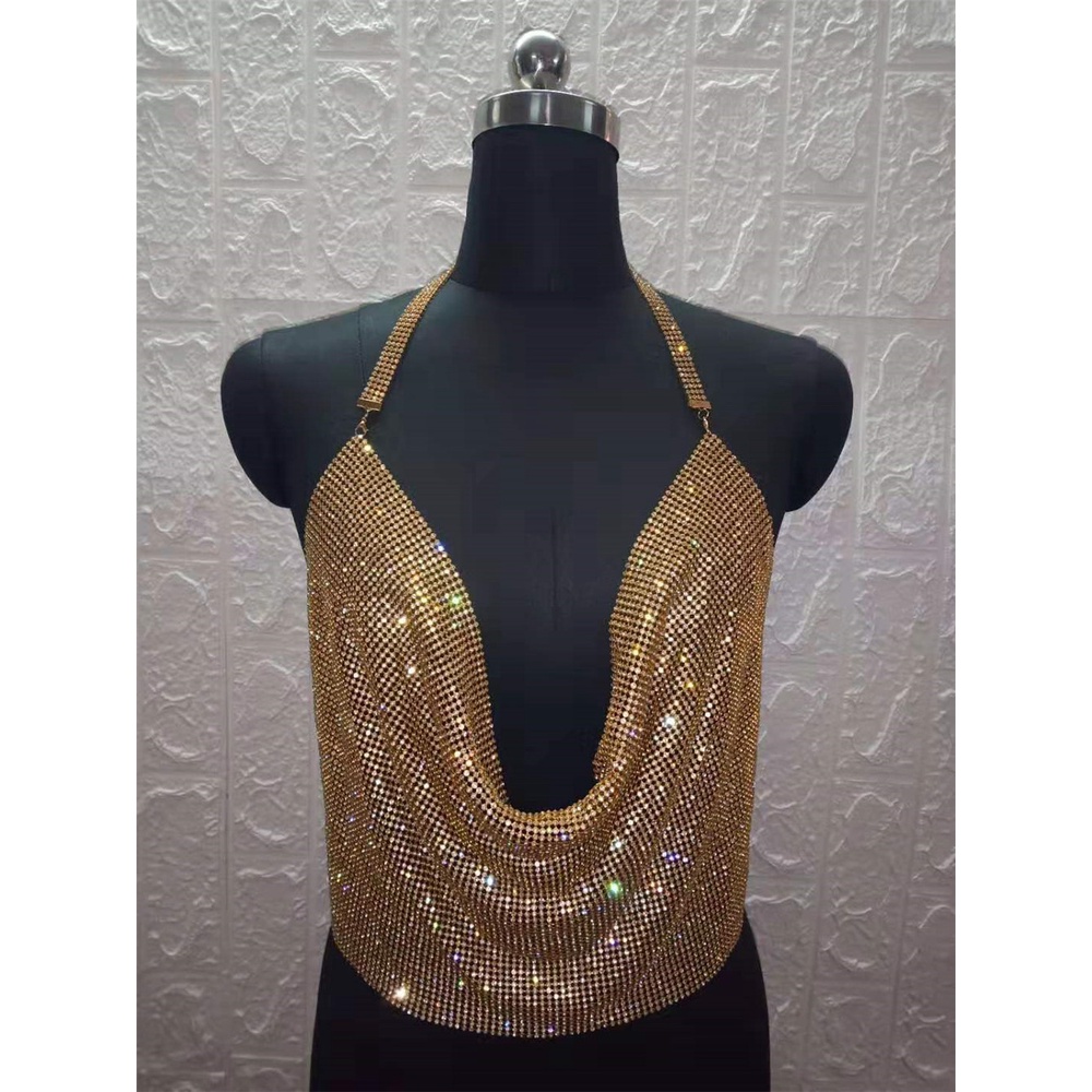 Áo DUNEA thắt dây cổ chữ V khoét sâu đính đá lấp lánh quyến rũ cho nữ