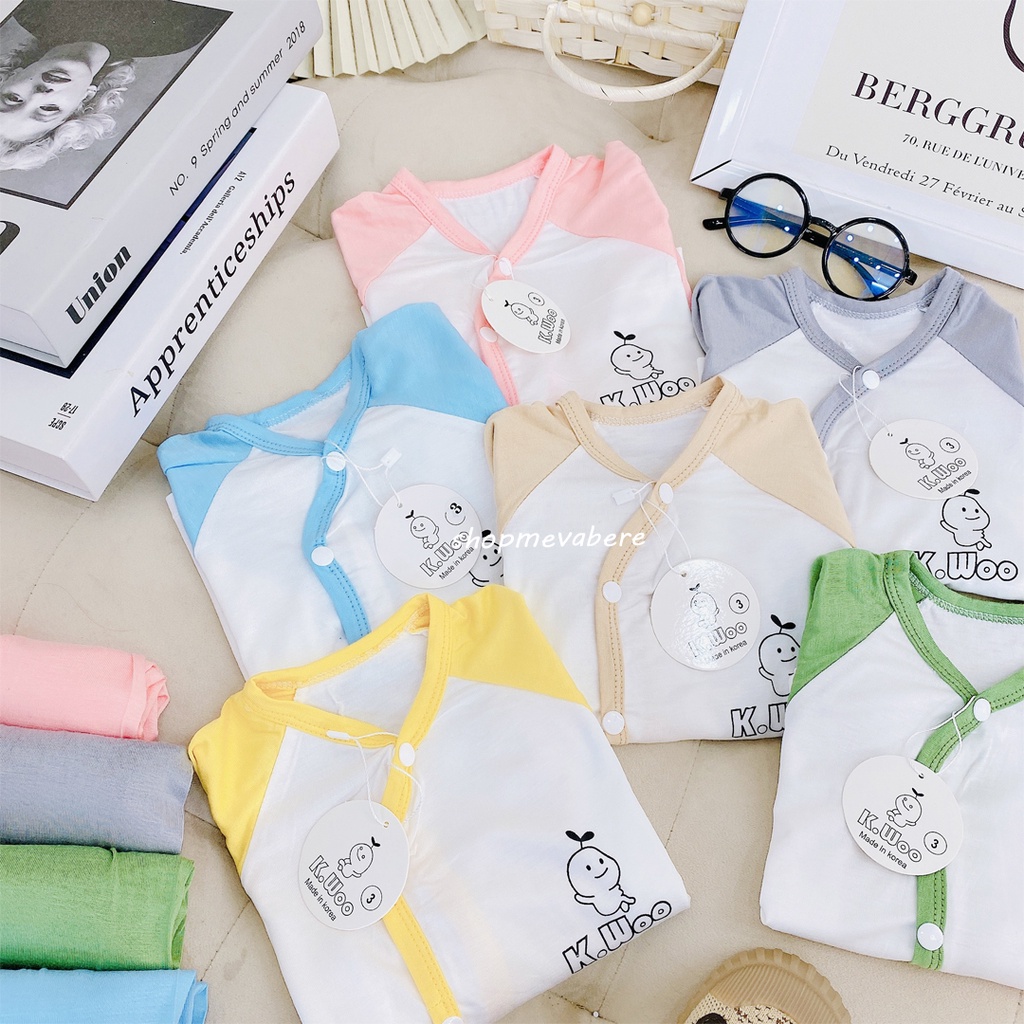 Bộ dài tay thun lạnh KWoo khuy lệch cho bé trai bé gái sơ sinh 3-12kg, được chọn màu - BO77