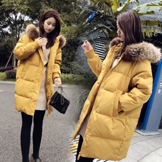 Áo khoác nữ dáng dài mũ lông