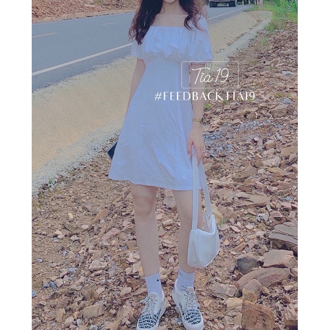 Váy cổ vuông ly ngực Tia19. Đầm ulzzang dáng xoè rớt vai ( Ảnh thật) | BigBuy360 - bigbuy360.vn