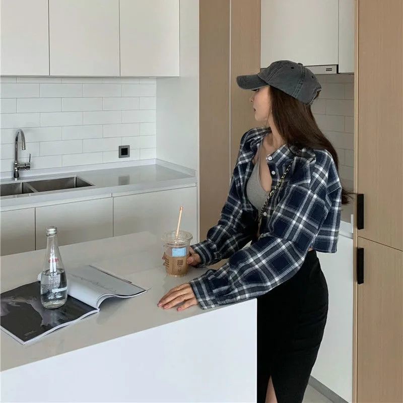 COZOK Áo Sơ Mi Caro Tay Dài Thời Trang Dành Cho Nữ