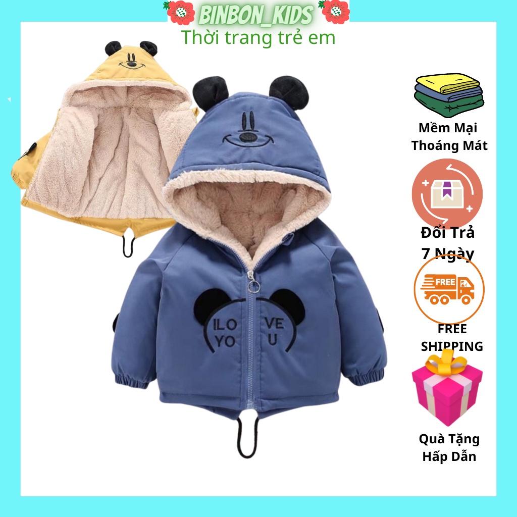Áo Khoác Gấu Lót Lông Cực Ấm, Set áo phao Cho Bé Từ 10-25Kg BINBON KIDS