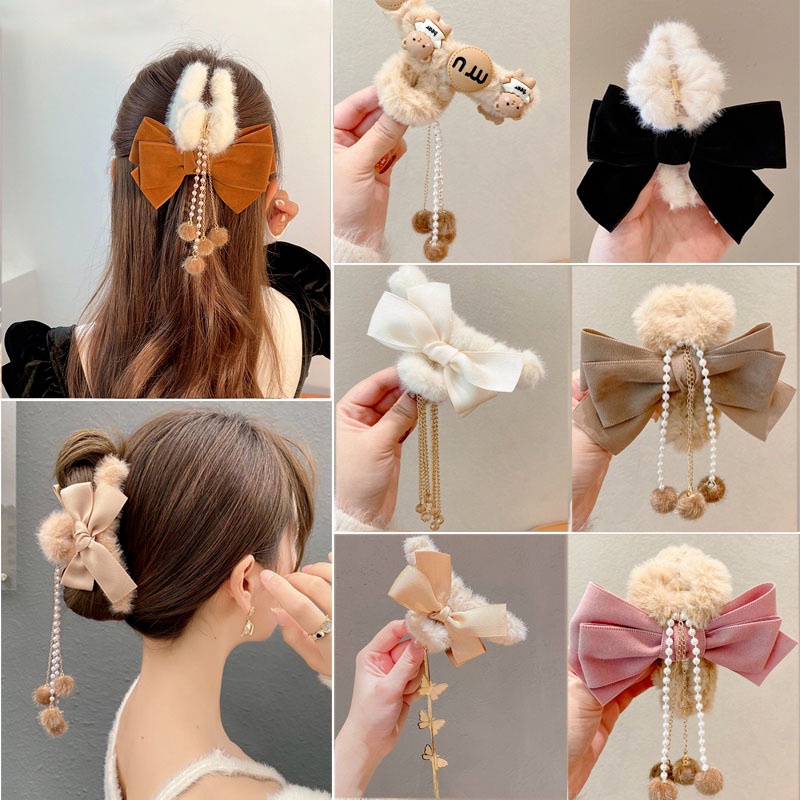 Kẹp tóc hình cá mập phủ lông dễ thương thời trang thu đông cho nữ