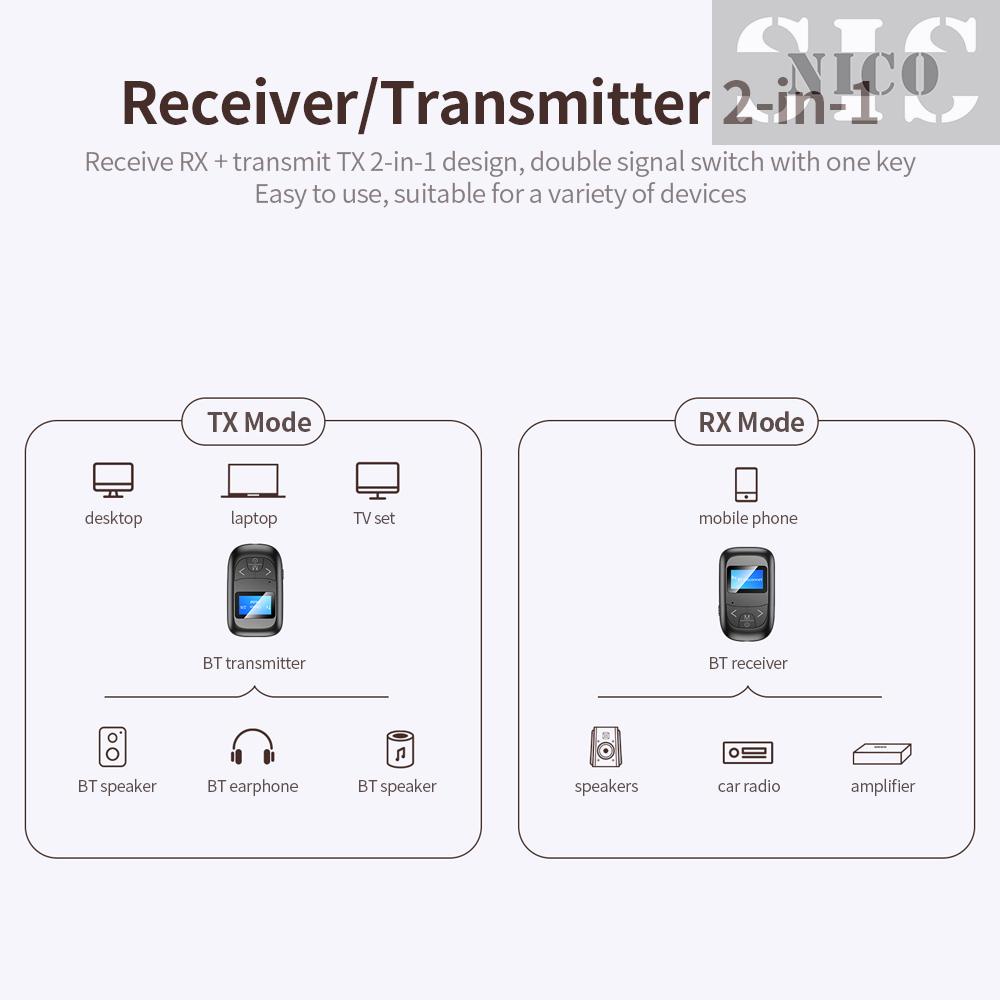 Bộ Thu Phát Âm Thanh Bt 5.0 2 Trong 1 Có Màn Hình Lcd 8 Chế Độ Đen | BigBuy360 - bigbuy360.vn