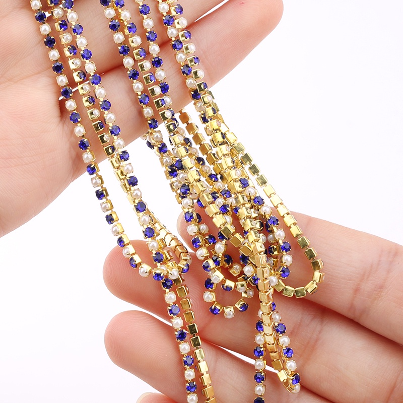 2 Yard Dây Xích Hạt Ngọc Trai / Vàng / Bạc Bằng ABS Dùng Trang Trí Đầm Cưới DIY