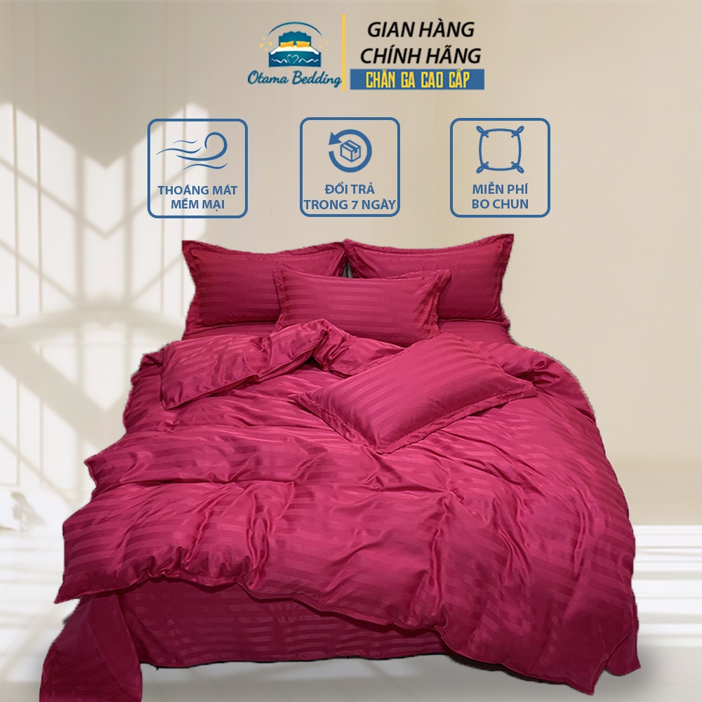 Bộ chăn ga gối cotton cao cấp Hàn Quốc họa tiết kẻ ngang, Bộ ga trải giường kèm vỏ chăn, vỏ gối nhiều màu