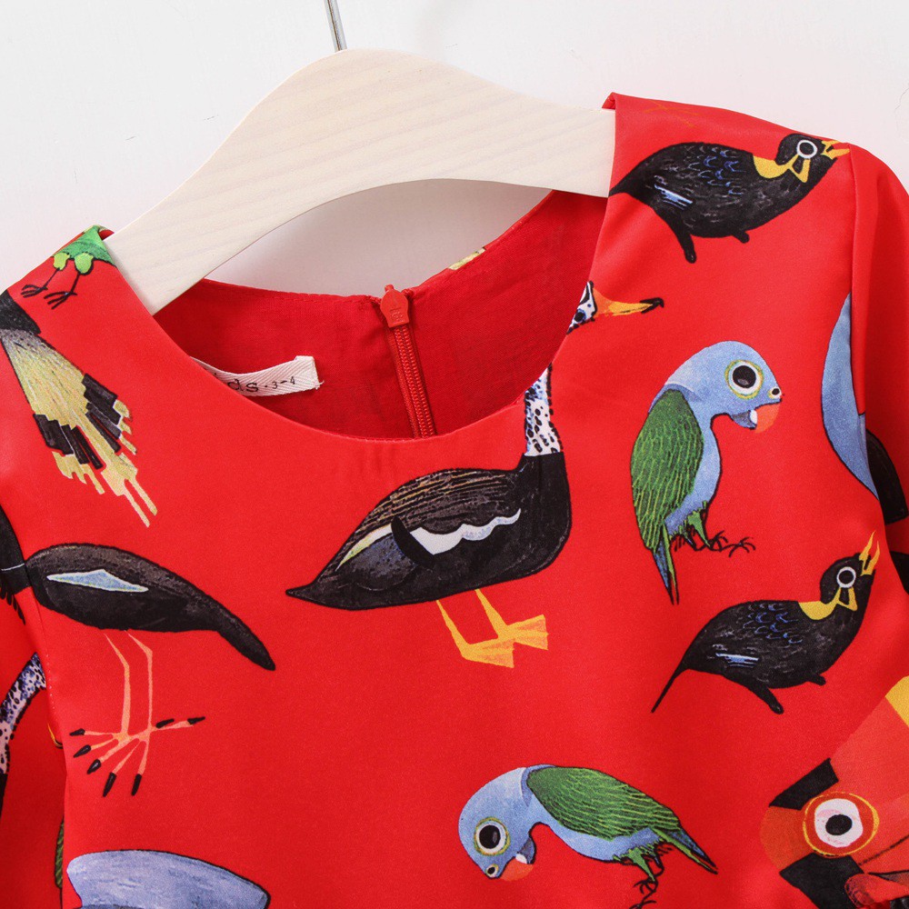 Đầm Sanlutoz Tay Dài In Họa Tiết Chim Hoạt Hình Dành Cho Bé Gái