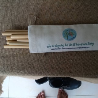 SET 10 ống hút tre +1 túi vải bố in logo + 1 cọ xơ dừa