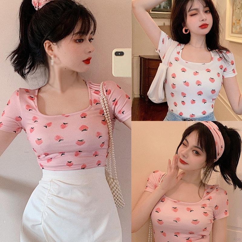 Áo Thun Croptop Tay Ngắn Cổ Vuông Dáng Ôm Thời Trang Mùa Hè Cho Nữ