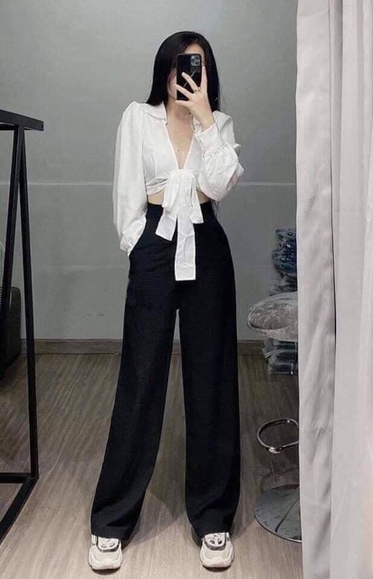 Quần culottes đũi ống rộng khoá thật dáng dài ống suông siêu Hot_N009