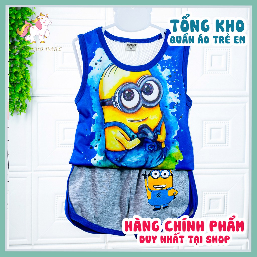Bộ quần áo ba lỗ bộ quần áo trẻ em phối lưới thoáng mát hình in 3D cao cấp họa tiết Minion M2-tím