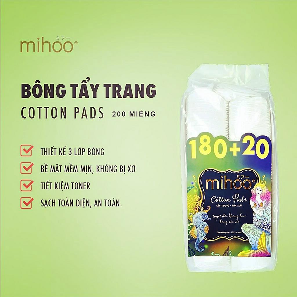 Bông Tẩy Trang Mihoo 180+20 Cotton Pads 200 Miếng ( Chính Hãng )