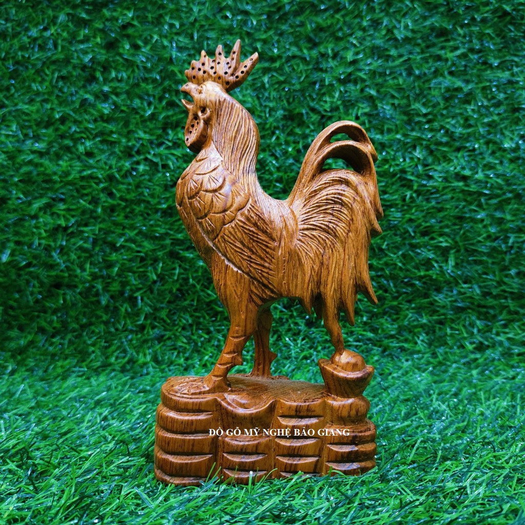 Tượng con gà trống gỗ hương cao 20 cm