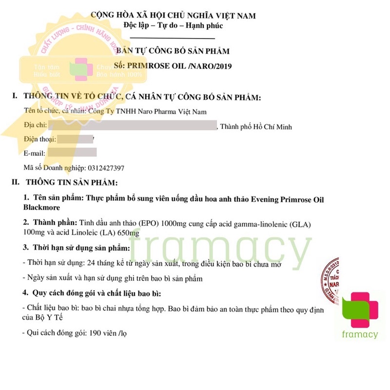 Viên Uống Tinh Dầu Hoa Anh Thảo Blackmores Evening Primrose Oil Cân Bằng Nội Tiết Úc 190 viên