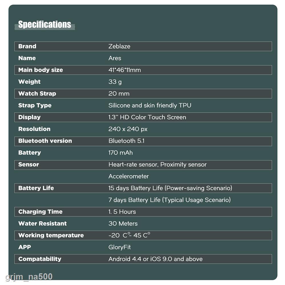 Hàng chính hãng Đồng Hồ Thông Minh Zeblaze Ares 33g Theo Dõi Nhịp Tim 15 Ngày Dành Cho Android iOs