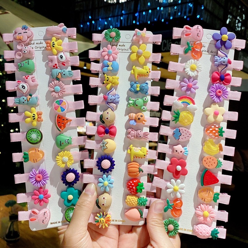Set 10 Kẹp tóc động vật, hoa quả dễ thương cho bé