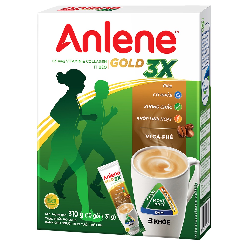 Combo 1 hộp Sữa Bột Anlene Gold Movepro Hương Vanilla 1,2Kg + 2 hộp Sữa Bột Anlene hương Cà phê hộp 310g