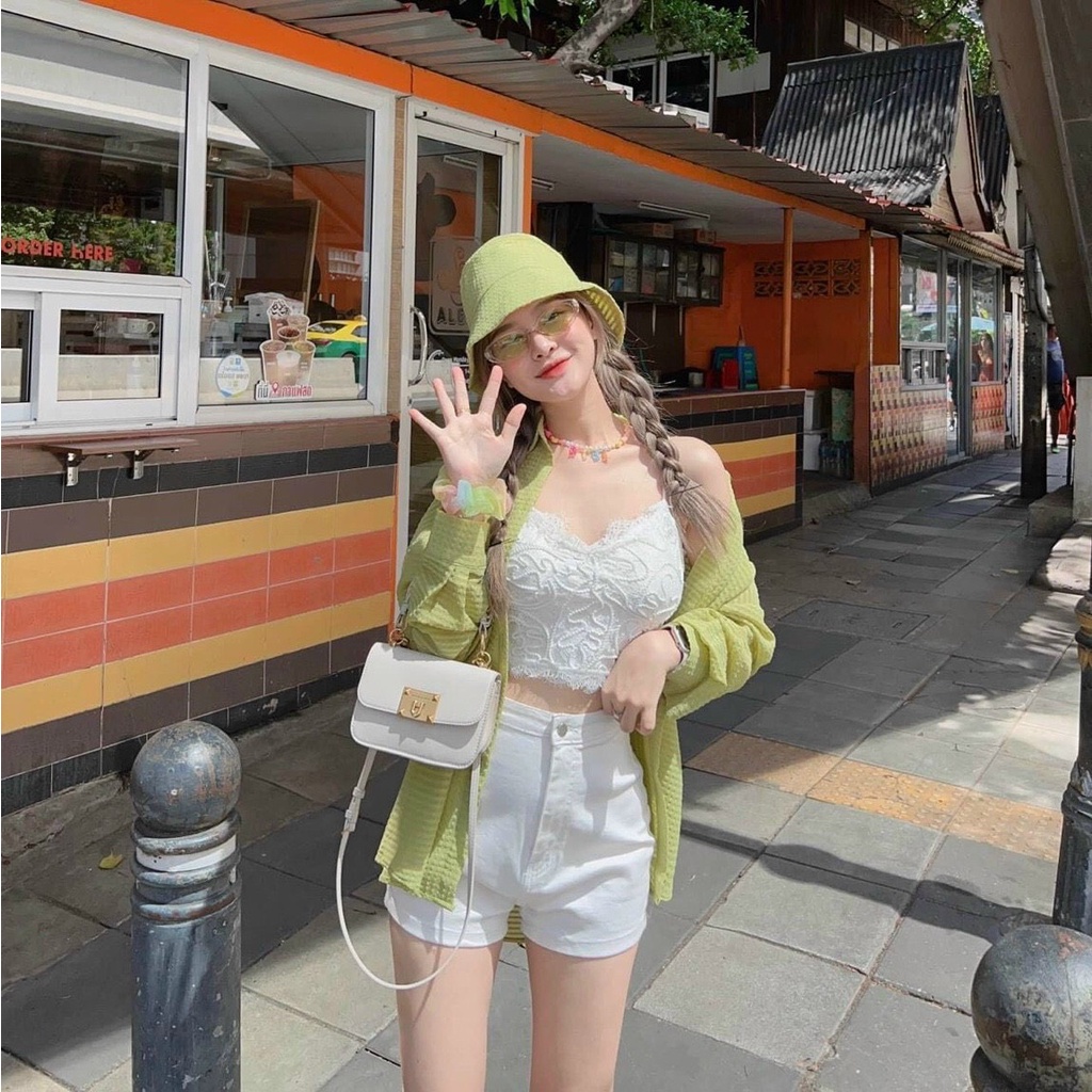 Set 3 món áo hai dây ren quần ngắn và áo khoác xinh xắn
