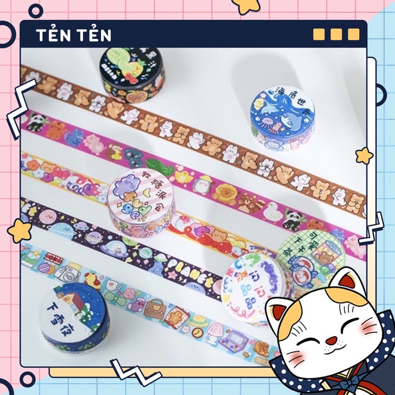 Washi Tape Cuộn băng dính washi tape kích thước: 15mm x 3 mét nhiều chủ đề trang trí vật dụng sổ planner bullet journal