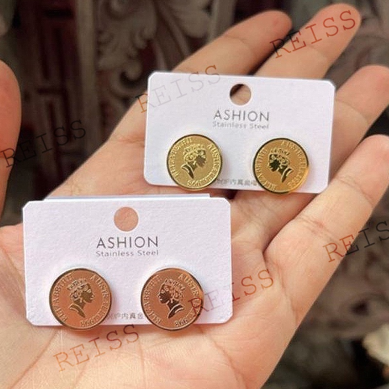 Khuyên Tai Mặt Đồng Xu Khắc Chữ La Mã Phong Cách Vintage