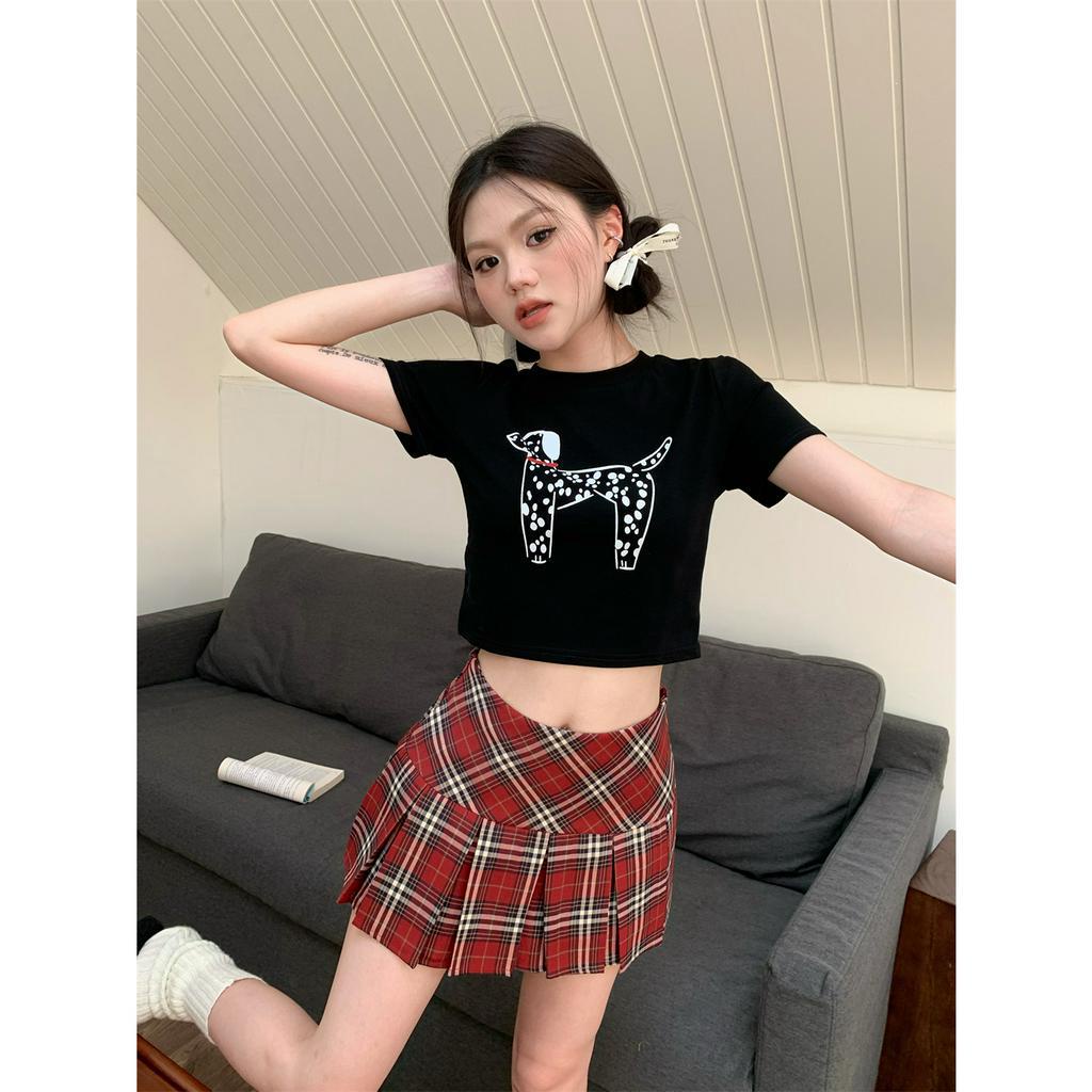 Lalisas Áo Croptop Tay Ngắn In Hình Chú Chó Đốm Vui Nhộn Thời Trang Thường Ngày Cho Nữ