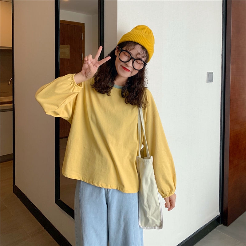 【Ready Stock】 2020 Korean Version Loose In Long Sleeve College Style Bf Tshirts Women Summer Slim Cotton Tshirts New