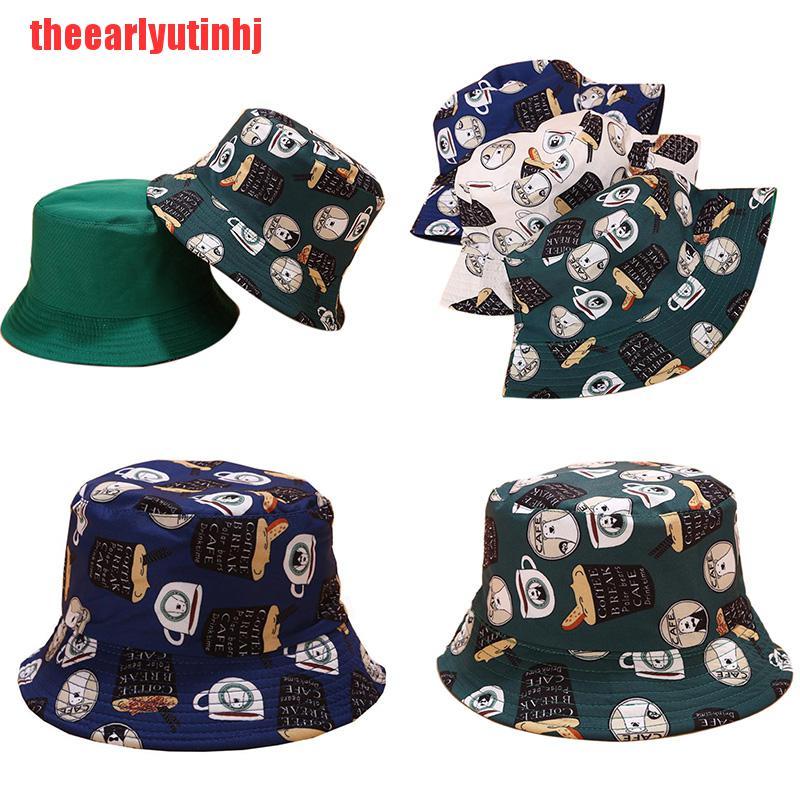 INHJ 2019 Double Side Printed Animal Bucket Hat Fisherman Outdoor Travel Sun Cap New