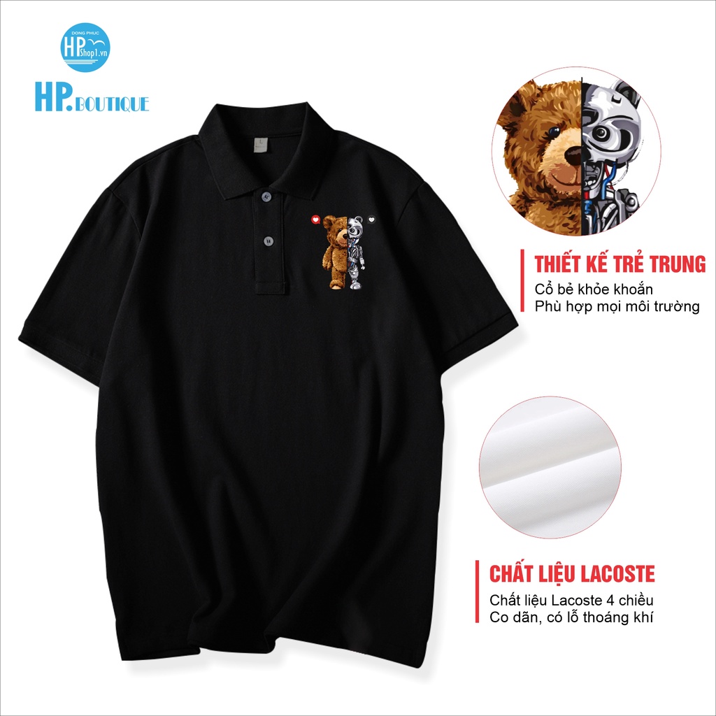 Áo POLO nam HP Boutique trơn chất cá xấu Cotton in hình hot trend BEAR ROBOTIC, form Basic lịch sự đẳng cấp