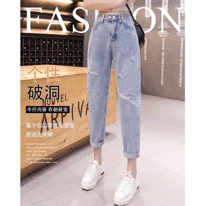 Quần jean bò baggy nữ jeans cạp cao phong cách Hàn Quốc 3 size S M L hót 2021